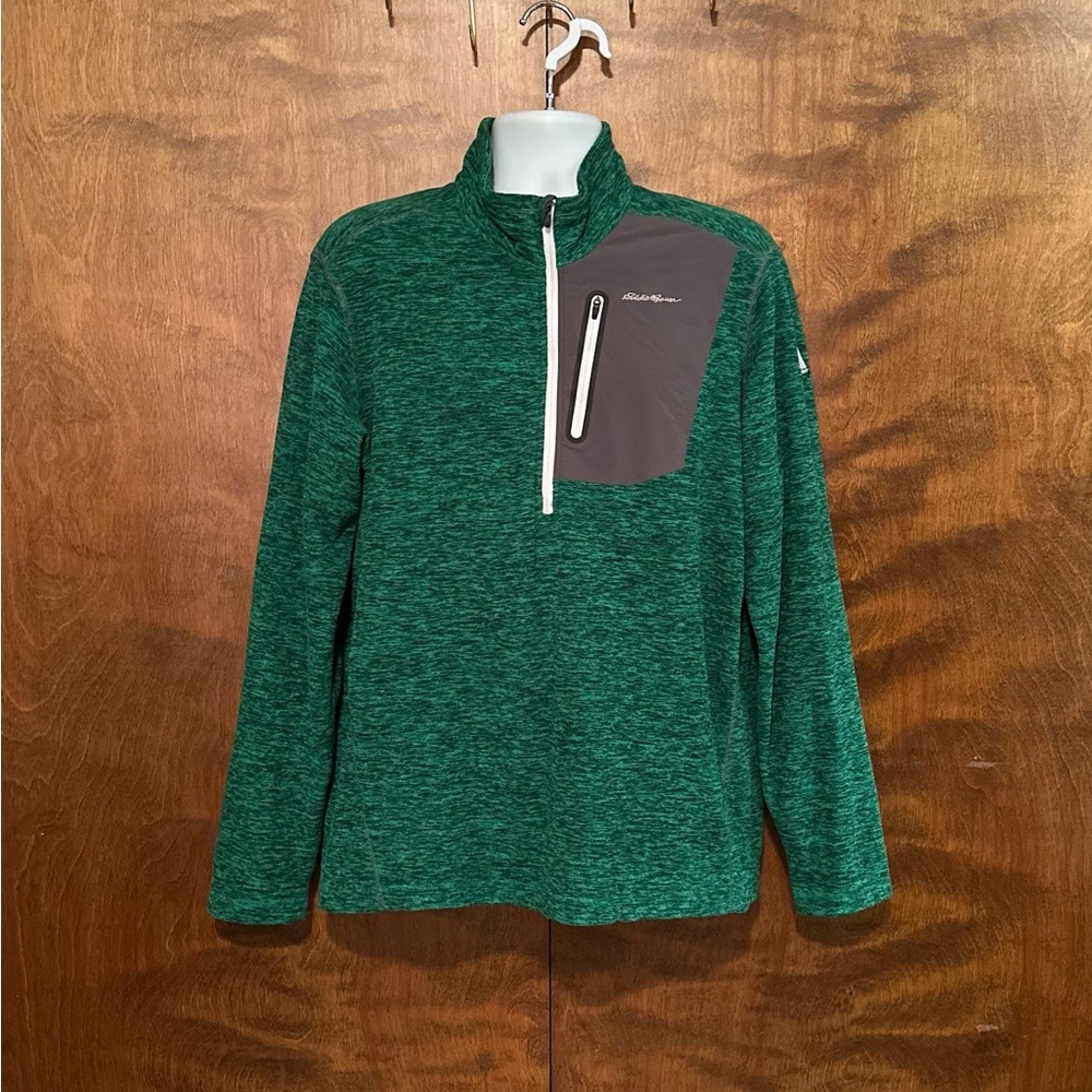 Eddie Bauer 1/2 Zip Fleece Fall Pullover Shirt Mens Large Tall Green Marled Knit